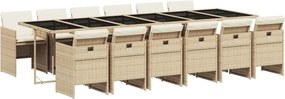 vidaXL 13 részes bézs polyrattan kerti étkezőgarnitúra párnákkal