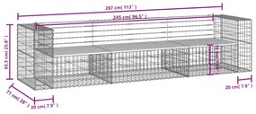 tömör fenyőfa gabion kerti pad 287x71x65,5 cm