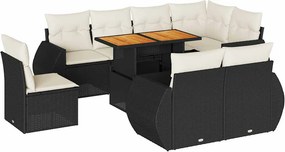 vidaXL 9 részes fekete polyrattan kerti ülőgarnitúra párnákkal