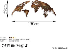 World Map Medium - 1 fém világtérkép faldekoráció