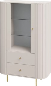 Lento vitrinszekrény 98 cm fiókokkal - homokbézs