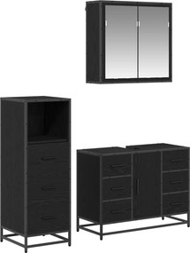 vidaXL Fürdőszoba bútor szett fiókkal 3 pcs Fekete tölgy Faanyag