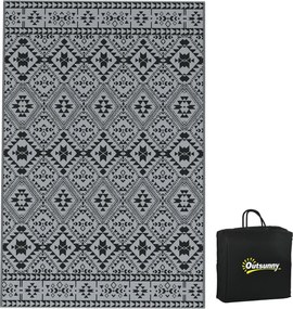 Outsunny Kerti Szőnyeg, Vízálló Reversibilis Műanyag Szőnyeg, Kerti Szőnyeg Kempinghez, Teraszra, Fekete+Szürke, 182 x 274 cm | Aosom