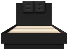 fekete szerelt fa ágykeret fejtámlával 90 x 200 cm