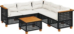 vidaXL 6 részes fekete polyrattan kerti ülőgarnitúra párnákkal