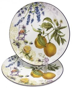 Citromos levendulás porcelán desszertes tányér szett - 2 darabos - 20,5 cm