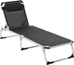 Outsunny Összecsukható Napozó Ágy, Kerti Napozó Párnával, 4-fokozatú Háttámla Állítással, 120 kg Teherbírású Camping Napozó, Kültéri Parkra, Kertbe, F