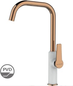 Alanis, magas mosogató csaptelep L alakú kifolyóval, fehér rózsa arany