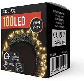 Zelux karácsonyi világítás, fényfűzér, 100 led, fehér, 12m