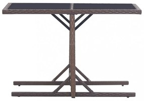barna polyrattan és üveglapos kerti asztal 110 x 53 x 72 cm