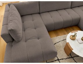 Szürkésbarna kinyitható-tárolóhelyes sarokkanapé (bal oldali-U alakú) Fuji – Bobochic Paris