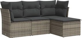vidaXL 4 részes szürke polyrattan kerti ülőgarnitúra párnákkal