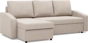 Zeus sarokkanapé, 2 ágyneműtartóval, döntött kartámasz, bársony, univerzális oldal, bonell töltet, bézs