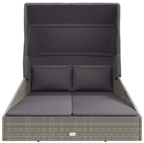 Szürke polyrattan napágy összecsukható tetővel 200x114x128 cm