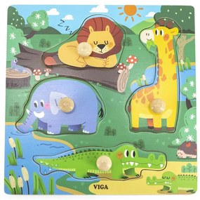 Gyermek fa puzzle Viga Vadon élő állatok 4 db