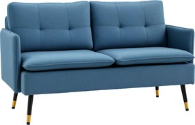 HOMCOM 2-üléses kanapé vászon kárpitozással, párnákkal, karfákkal és acél lábakkal, hálószobába vagy irodába, 240 kg-ig, 139x68x80 cm, Kék | Aosom