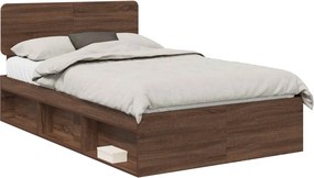 vidaXL Ágykeret fejtámlával Barna Tölgy 120 x 200 cm Tömör fenyőfa