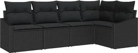 vidaXL Kerti Kanapé Szett párnával tárolóval 5 pcs Fekete polirattan