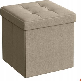 Kårpitozott puff tårolórekesszel, kis összecsukható pad, 30x30cm, bézs