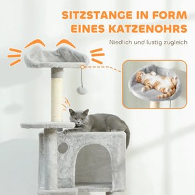 PawHut 160 cm-es macskafa, szizál kaparófák, barlangok, plüss platformok, függőágy, létra, játéklabdák