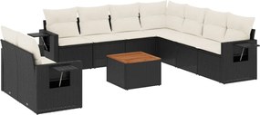 vidaXL 10 részes fekete polyrattan kerti ülőgarnitúra párnákkal