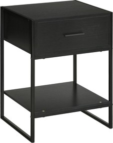 HOMCOM Éjjeliszekrény Fiókkal és Tárolópolccal Hálószobába, Nappaliba, Ágyhoz, Irodába Modern Stílusban 45x40x60 cm Fekete | Aosom