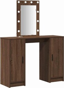vidaXL Öltözködőasztal tükör lámpákkal Barna 102 x 33 x 135 cm Faanyag