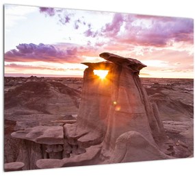 Kép - naplemente a sivatagban (üvegen) (70x50 cm)
