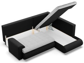 Tokio sarokkanapé, L alakú háttámlával, 2 ágyneműtartóval, fonott + műbőr, jobboldali, szürke - fekete