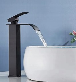 Matt fekete mosdó csaptelep vízesés sárgaréz, 1 fogantyú, magas