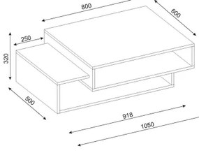 Kávésasztal TAB 32x105 cm bézs/fehér
