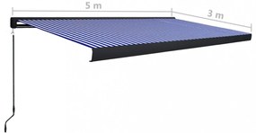 kék és fehér manuális kazettás napellenző 500 x 300 cm