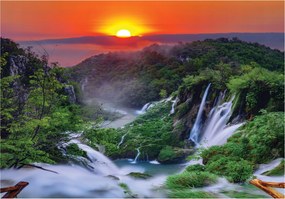 Fotótapéta Flizelin Fal Naplemente Dzsungel Vízesés 254x184