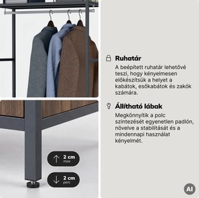 Irodai polc nyitott ruhaakasztó rúddal, recepcióra és váróterembe, fém, antracit/dió, 800x2200x400 mm: ARIEL Eco Design
