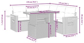 6 részes szürke polyrattan kerti ülőgarnitúra párnákkal