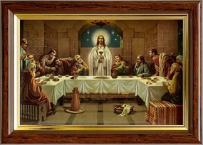 Våszonkép 13x18 Utolsó Vacsora Jézus Krisztus Barna Arany Fa Keret