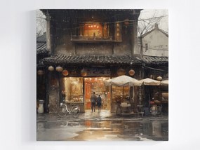 Vászonkép Canvas Tájkép Város Ázsia Kína Utca Bolt Eső 40x40