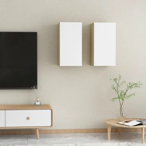 2 db fehér és sonoma-tölgy szerelt fa TV-szekrény 30,5x30x60 cm