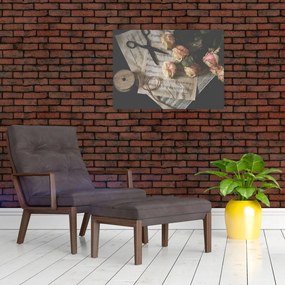 A zenei jegyzetek és a rózsák képe (70x50 cm)