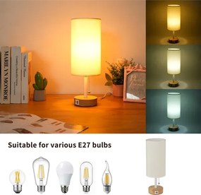 Brilagi - Asztali lámpa USB-porttal TABLON 1xE27/25W/230V tölgy/fehér/krém