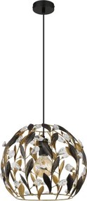 Globo 15759H Függőlámpa, fekete matt fém, aranyszínű fém, fekete patinázott, tiszta akril kristályok, fekete PVC kábel, ø: 400mm, M: 1500mm, 1x E27 40W 230V izzó nélkül