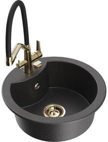 Mexen Diego egymedencés gránit mosogató Duo konyhai csappal, fekete pöttyös - 6512-76-671701-57-G