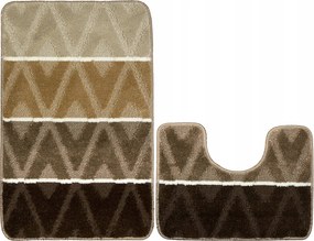 2 részes Fürdőszobaszőnyeg Szett Palma Csúszásgátló Rombusz Csíkos Bézs Barna