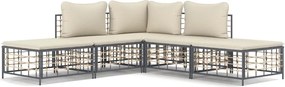 vidaXL 5 részes antracitszürke polyrattan kerti ülőgarnitúra párnákkal