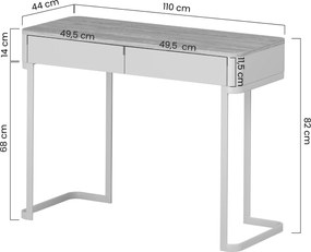 Elivo fésülködőasztal 110 cm fiókos, vázas - kasmír / olajozott tölgy