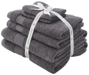 Sötétszürke frottír pamut törölköző és fürdőlepedő készlet 6 db-os Anti-Bacterial – Catherine Lansfield