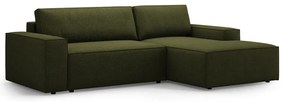 Sötétzöld buklé kinyitható sarokkanapé (jobb oldali) Jodie – Micadoni Home