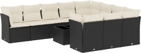 vidaXL 11 részes fekete polyrattan kerti ülőgarnitúra párnákkal