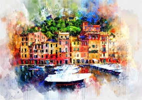 Fotótapéta Akvarell kikötő Színes tengeri város 250x175 +ragasztó