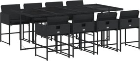 vidaXL 9 részes fekete polyrattan kerti étkezőgarnitúra párnákkal